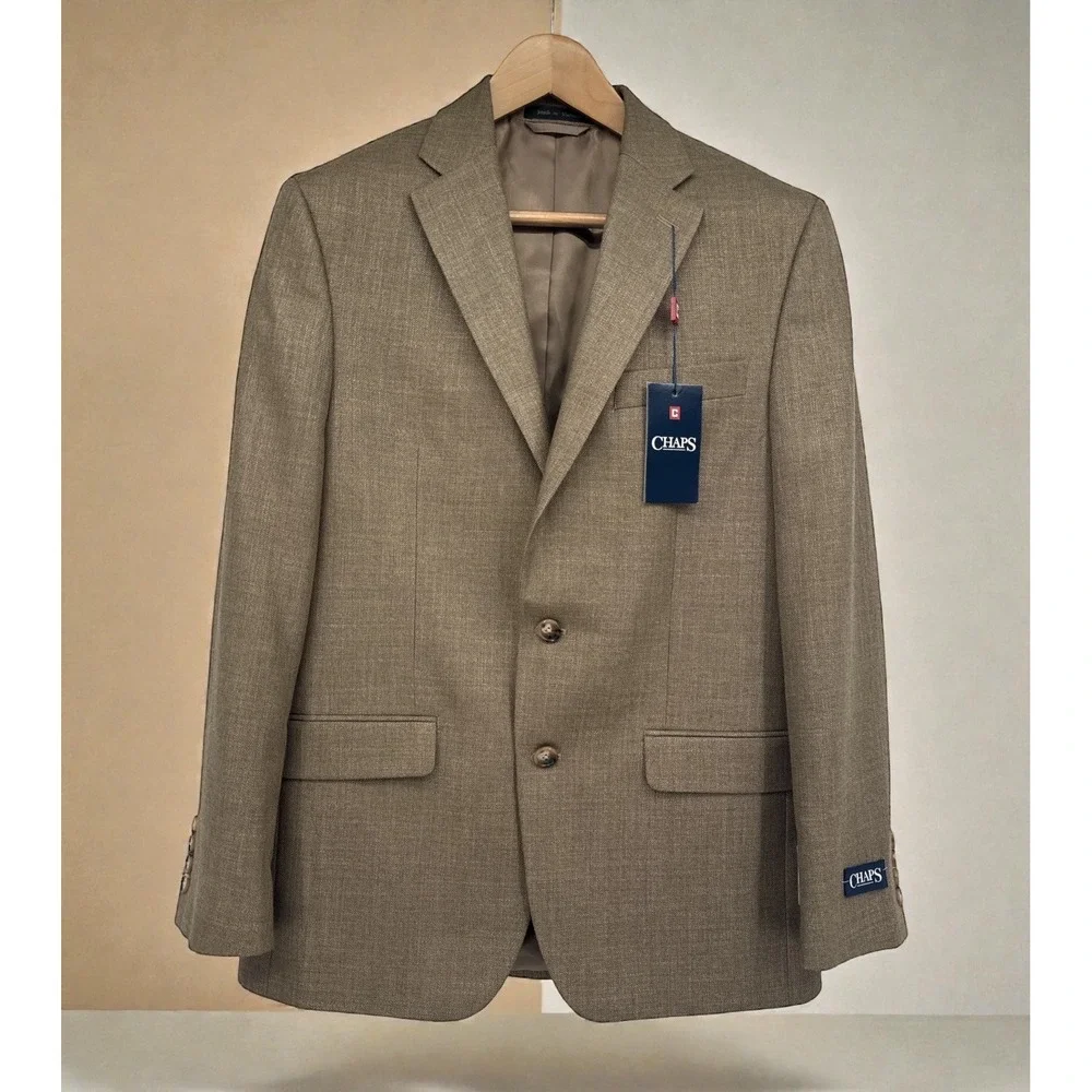 Chaps Men's Classic Fit Sport Coat Blazer 38R Tan Linen Blend Two Button NWT